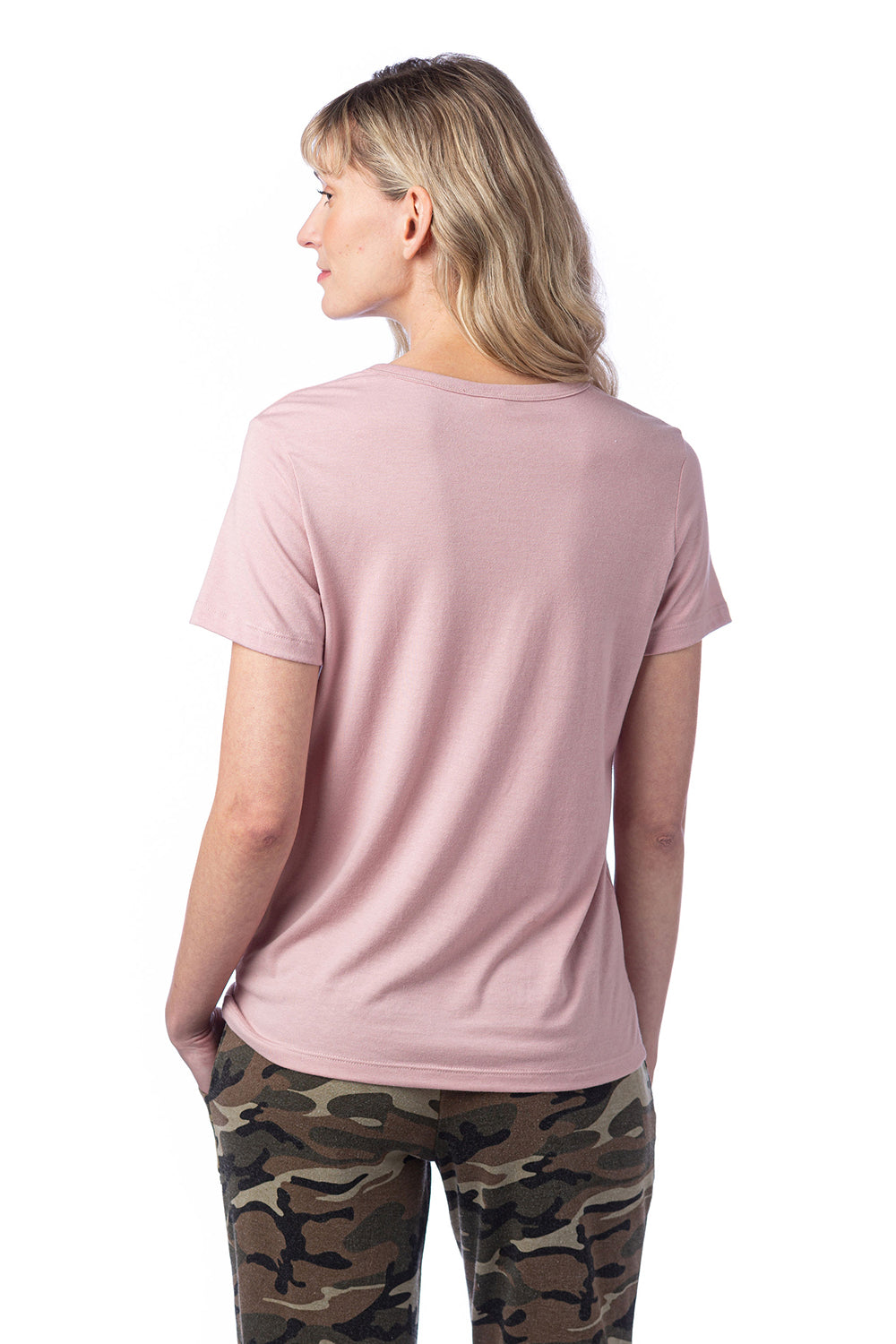 Alternative 4450HM Womens Modal Short Sleeve Crewneck T-Shirt Rose Quartz Pink Model Back
