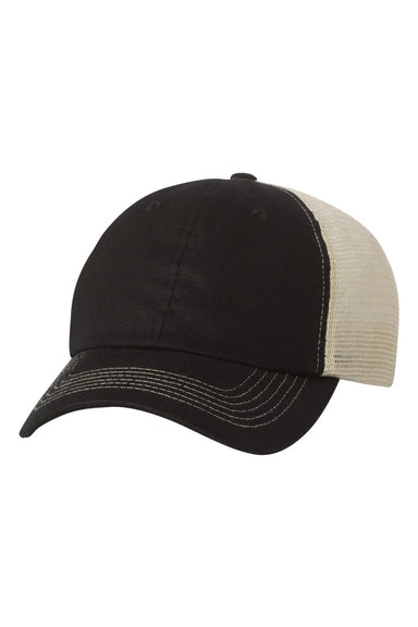 Sportsman 3100 Mens Contrast Stitch Mesh Back Hat Black/Stone Flat Front