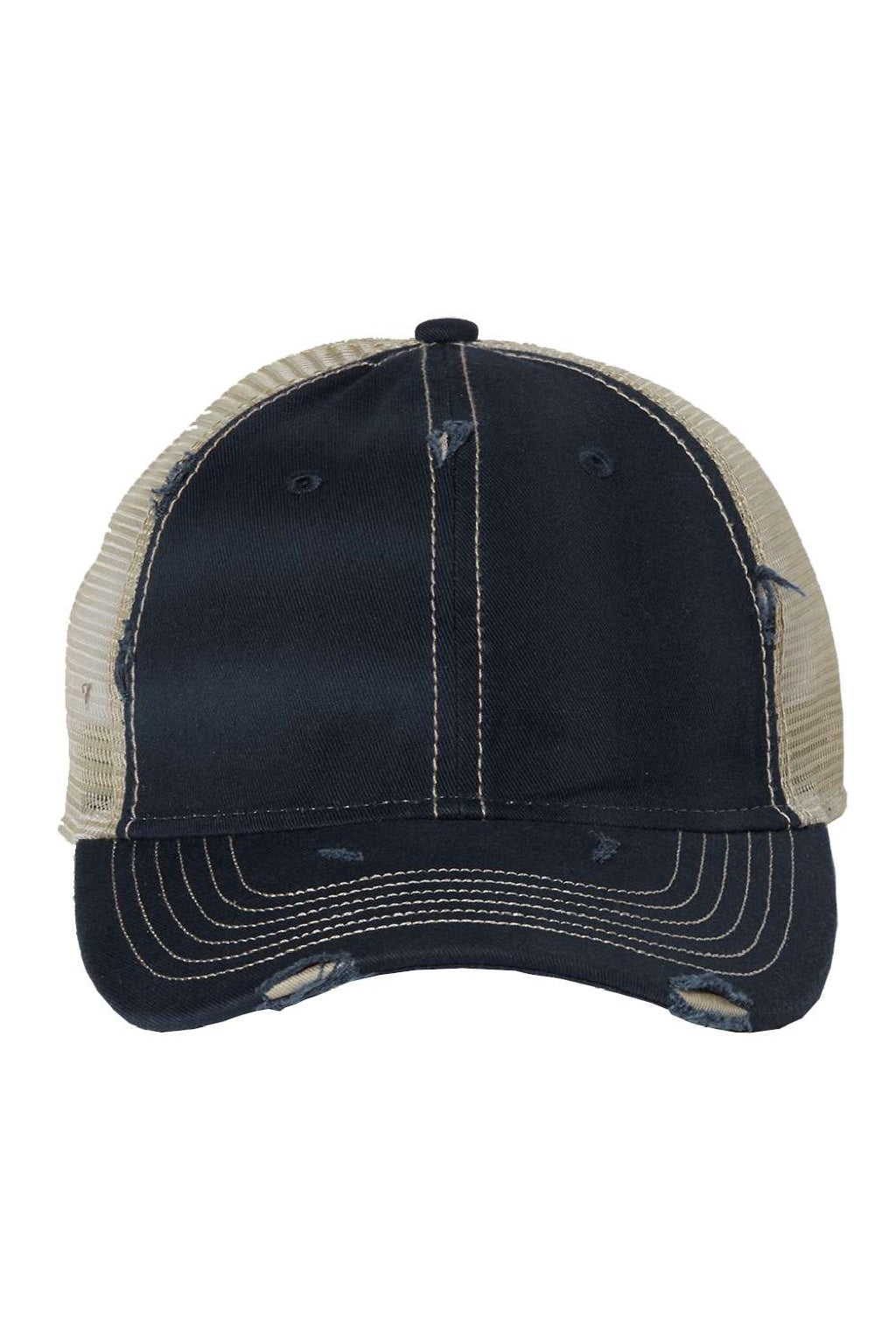 Valucap Hats 3150 Mens Bounty Dirty Washed Mesh Back Adjustable Hat Navy Blue/Khaki Flat Front