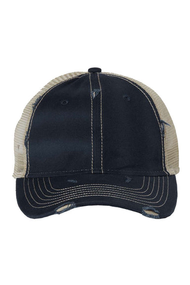 Valucap Hats 3150 Mens Bounty Dirty Washed Mesh Back Adjustable Hat Navy Blue/Khaki Flat Front