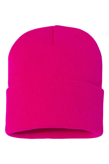 Sportsman Hats SP12 Unisex Solid Cuffed Beanie Neon Fuchsia Pink Flat Front
