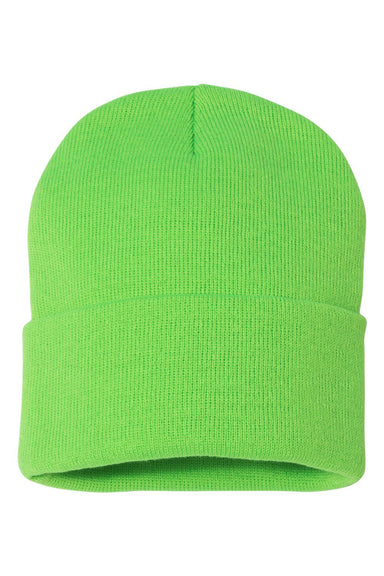 Sportsman SP12 Mens Solid Cuffed Beanie Neon Green Flat Front