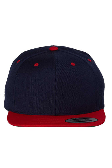 Yupoong 6089M Mens Premium Flat Bill Snapback Hat Navy Blue/Red Flat Front