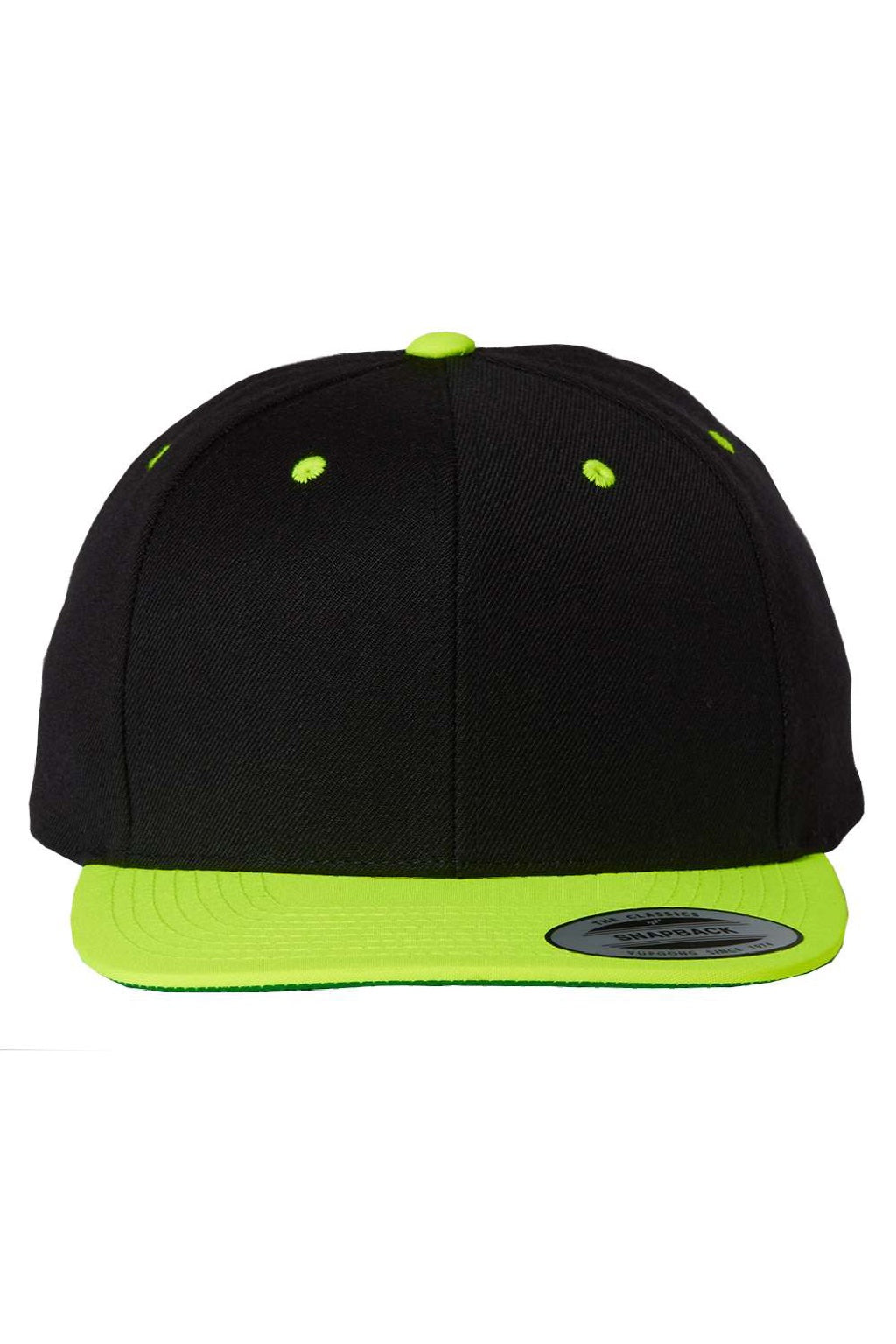 Yupoong Hats 6089/6089MT Mens Adjustable Hat Black/Neon Green Flat Front