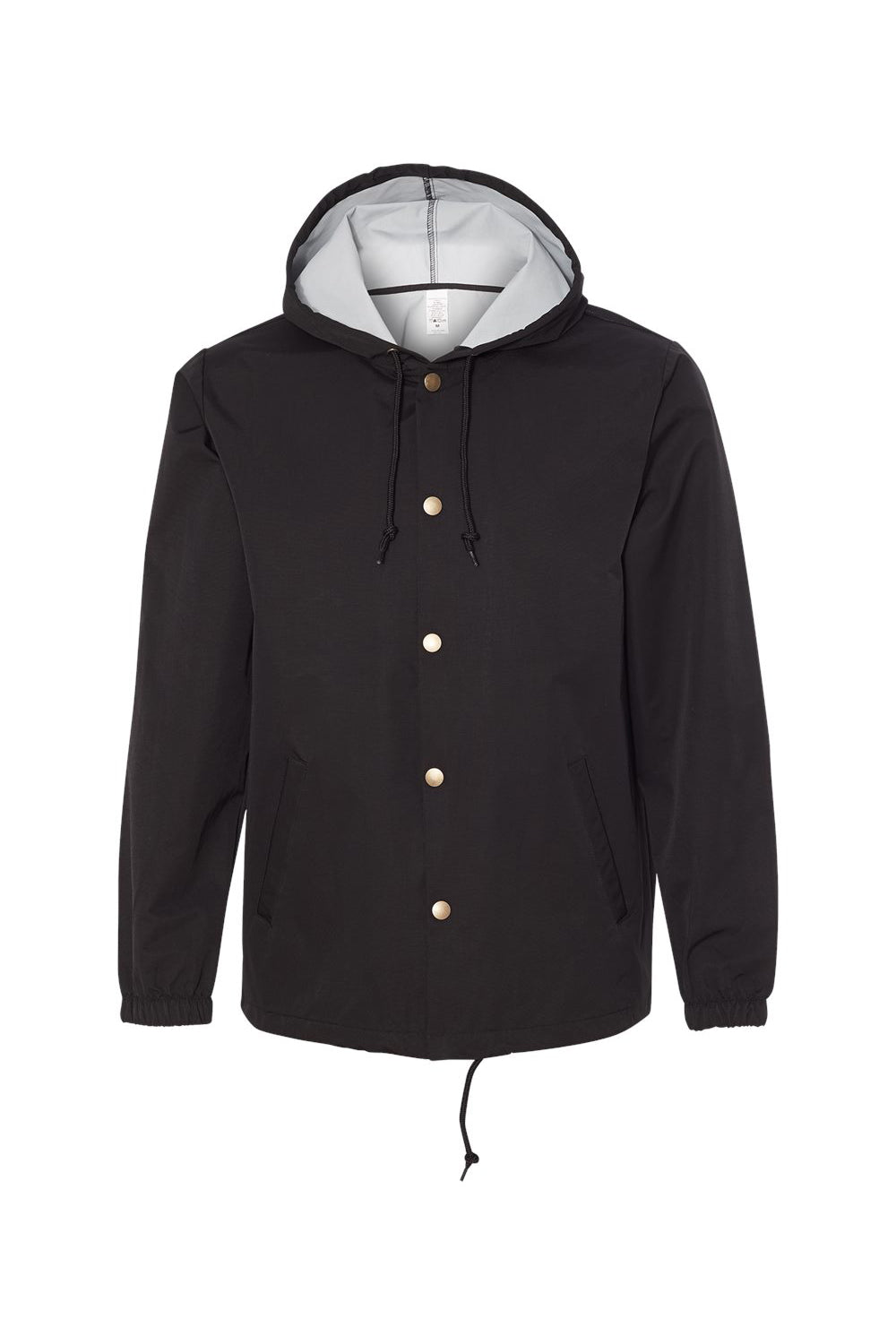 Independent Trading Company EXP95NB Mens Water Resistant Snap Down Hooded Windbreaker Jacket Black Flat Front