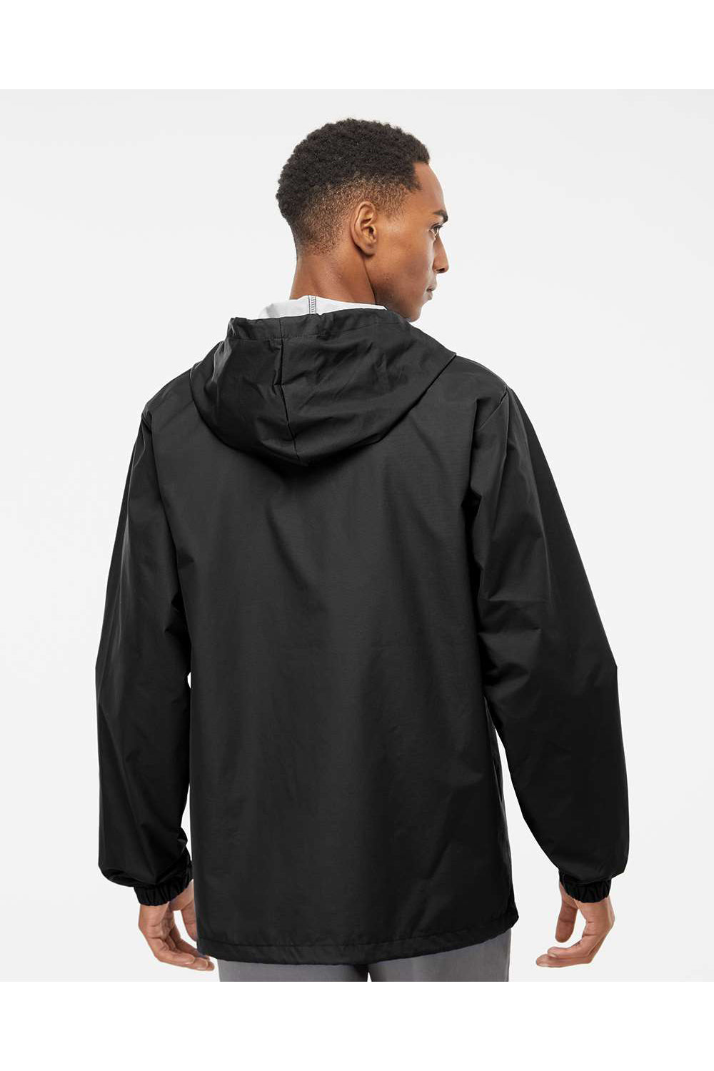 Independent Trading Co. EXP95NB Mens Water Resistant Snap Down Hooded Windbreaker Jacket Black Model Back