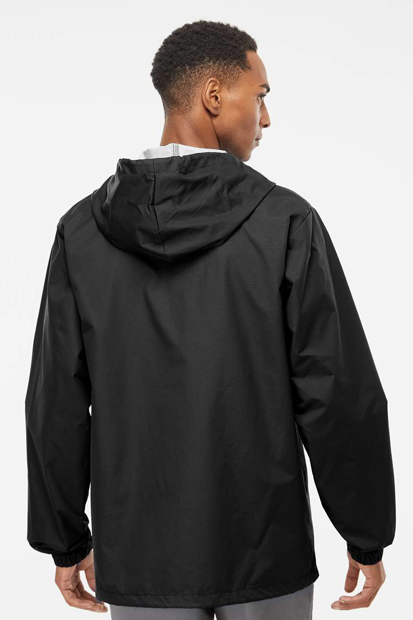 Independent Trading Company EXP95NB Mens Water Resistant Snap Down Hooded Windbreaker Jacket Black Model Back