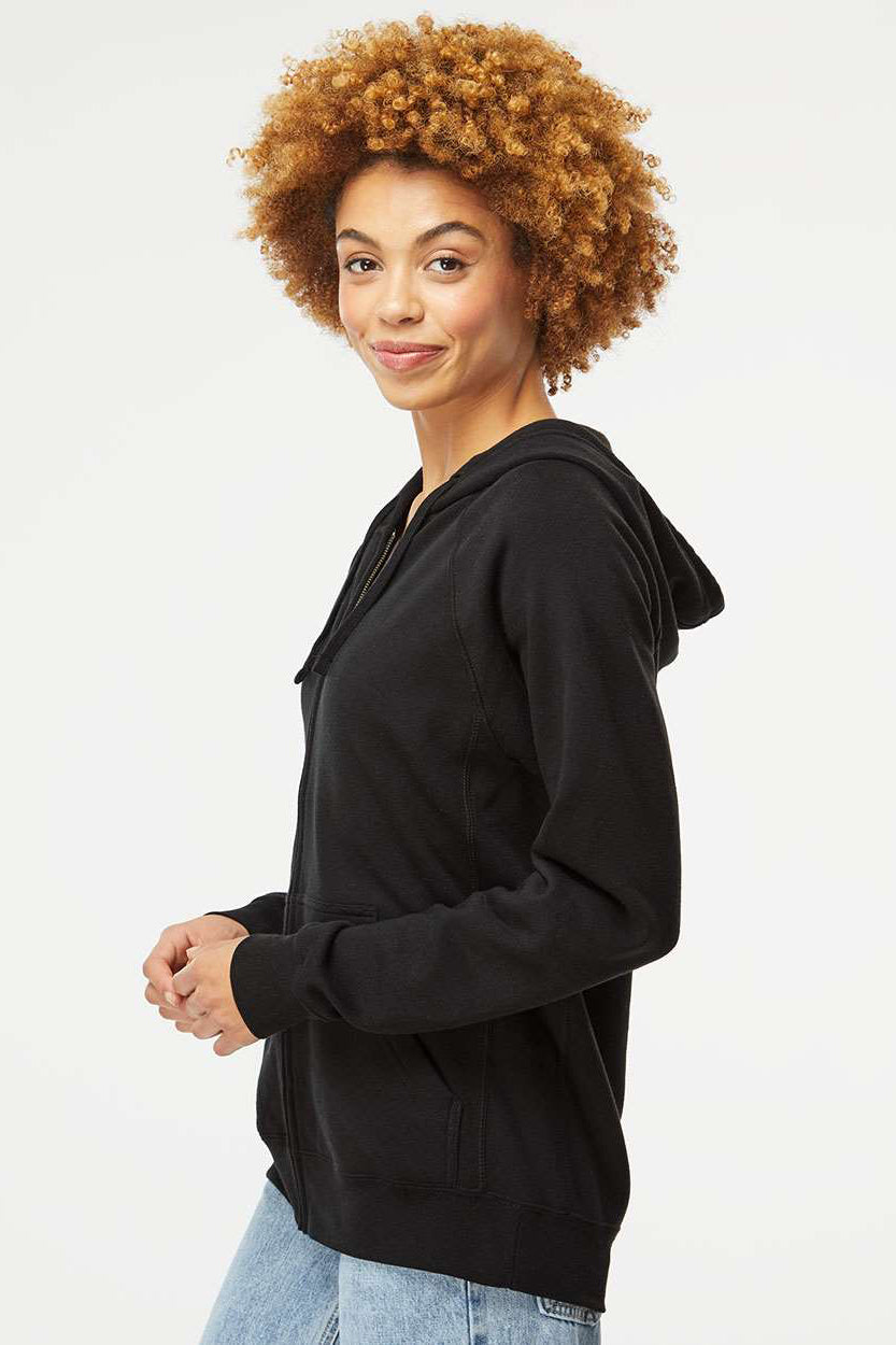 Independent Trading Company PRM33SBZ Mens Special Blend Raglan Full Zip Hooded Sweatshirt Hoodie w/ Pockets Black Model Side