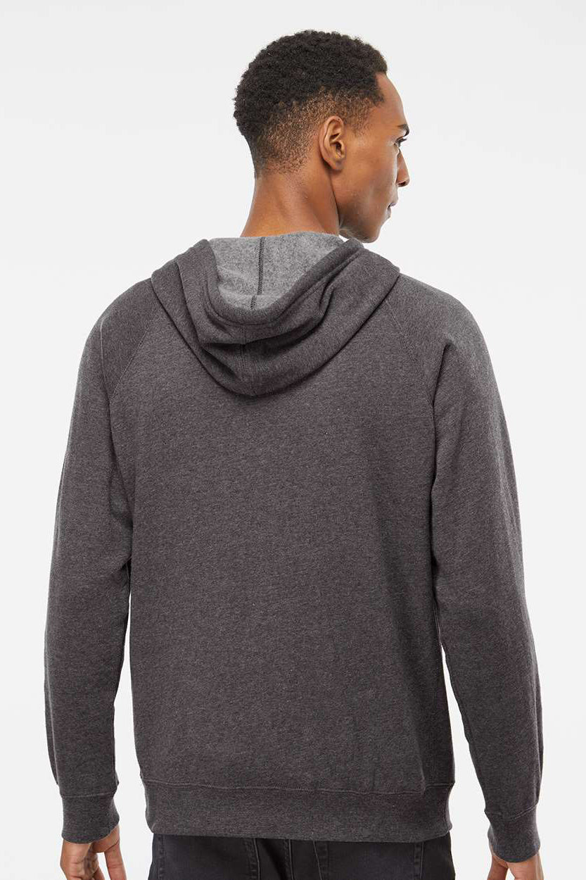 Independent Trading Company PRM33SBZ Mens Special Blend Raglan Full Zip Hooded Sweatshirt Hoodie w/ Pockets Carbon Grey Model Back