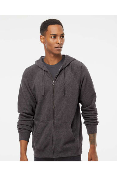 Independent Trading Co. PRM33SBZ Mens Special Blend Raglan Full Zip Hooded Sweatshirt Hoodie Carbon Grey Model Front
