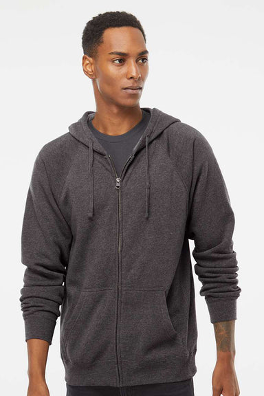 Independent Trading Company PRM33SBZ Mens Special Blend Raglan Full Zip Hooded Sweatshirt Hoodie w/ Pockets Carbon Grey Model Front