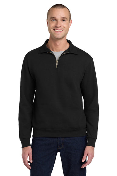 Jerzees 4528M/4528MR Mens Super Sweats NuBlend Pill Resistant Fleece 1/4 Zip Sweatshirt Black Model Front