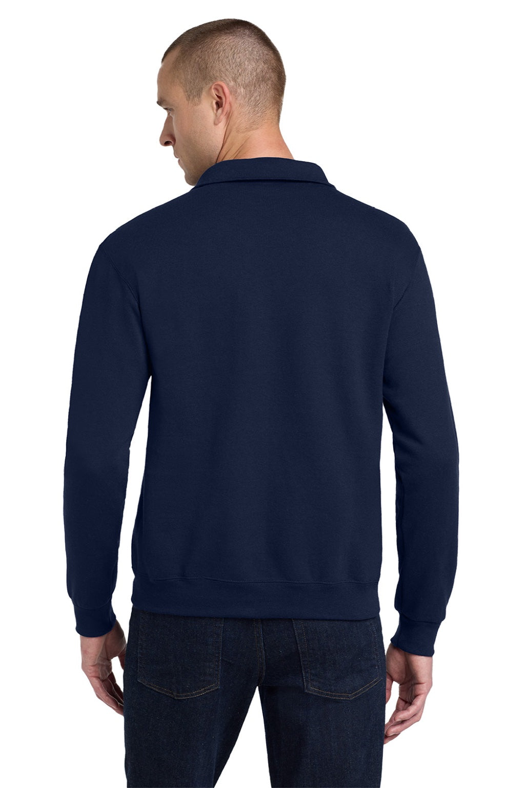 Jerzees 4528M/4528MR Mens Super Sweats NuBlend Pill Resistant Fleece 1/4 Zip Sweatshirt Navy Blue Model Back