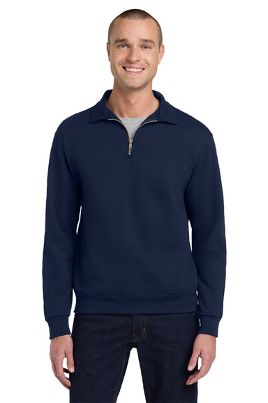 Jerzees 4528M/4528MR Mens Super Sweats NuBlend Pill Resistant Fleece 1/4 Zip Sweatshirt Navy Blue Model Front