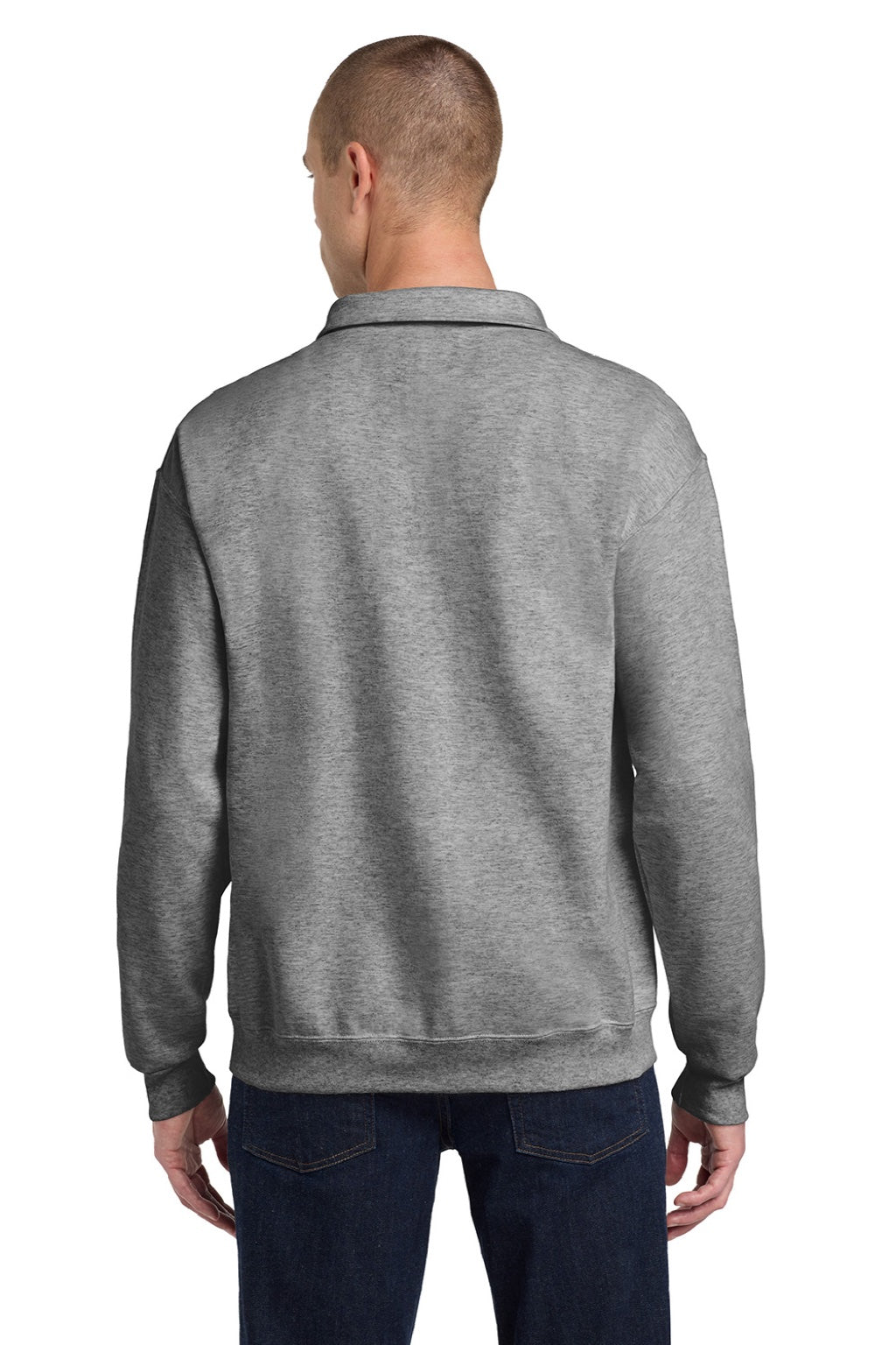 Jerzees 4528M/4528MR Mens Super Sweats NuBlend Pill Resistant Fleece 1/4 Zip Sweatshirt Oxford Grey Model Back