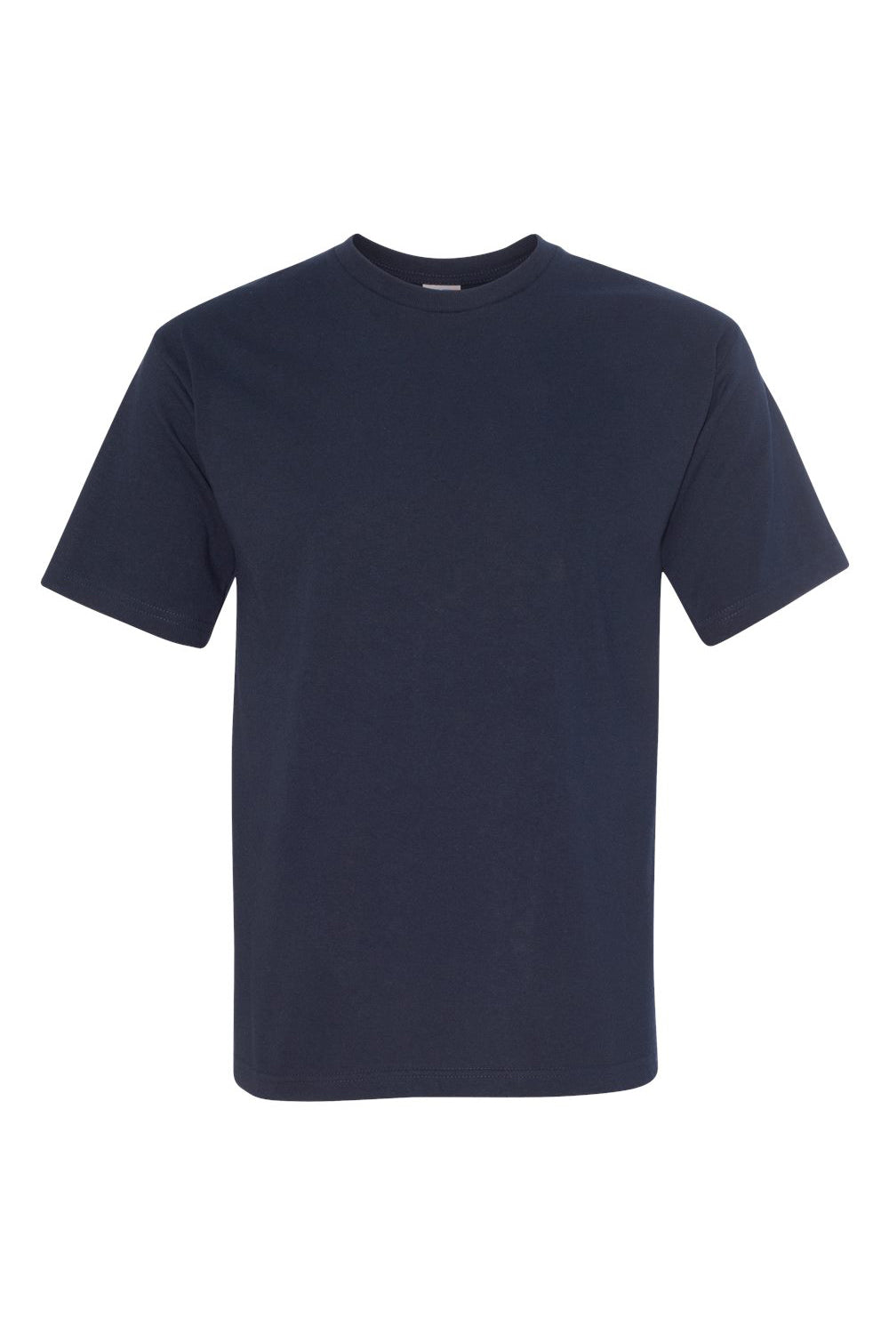Bayside BA5040 Mens USA Made Short Sleeve Crewneck T-Shirt Dark Navy Blue Flat Front