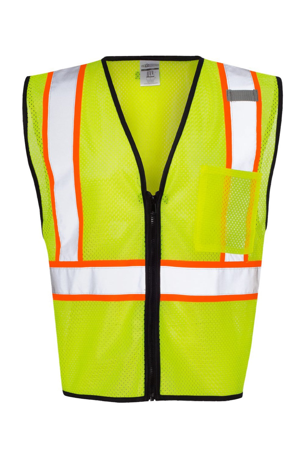 Kishigo 1527-1528 Unisex Economy Contrasting Vest w/ Zippered Front Lime Green Flat Front