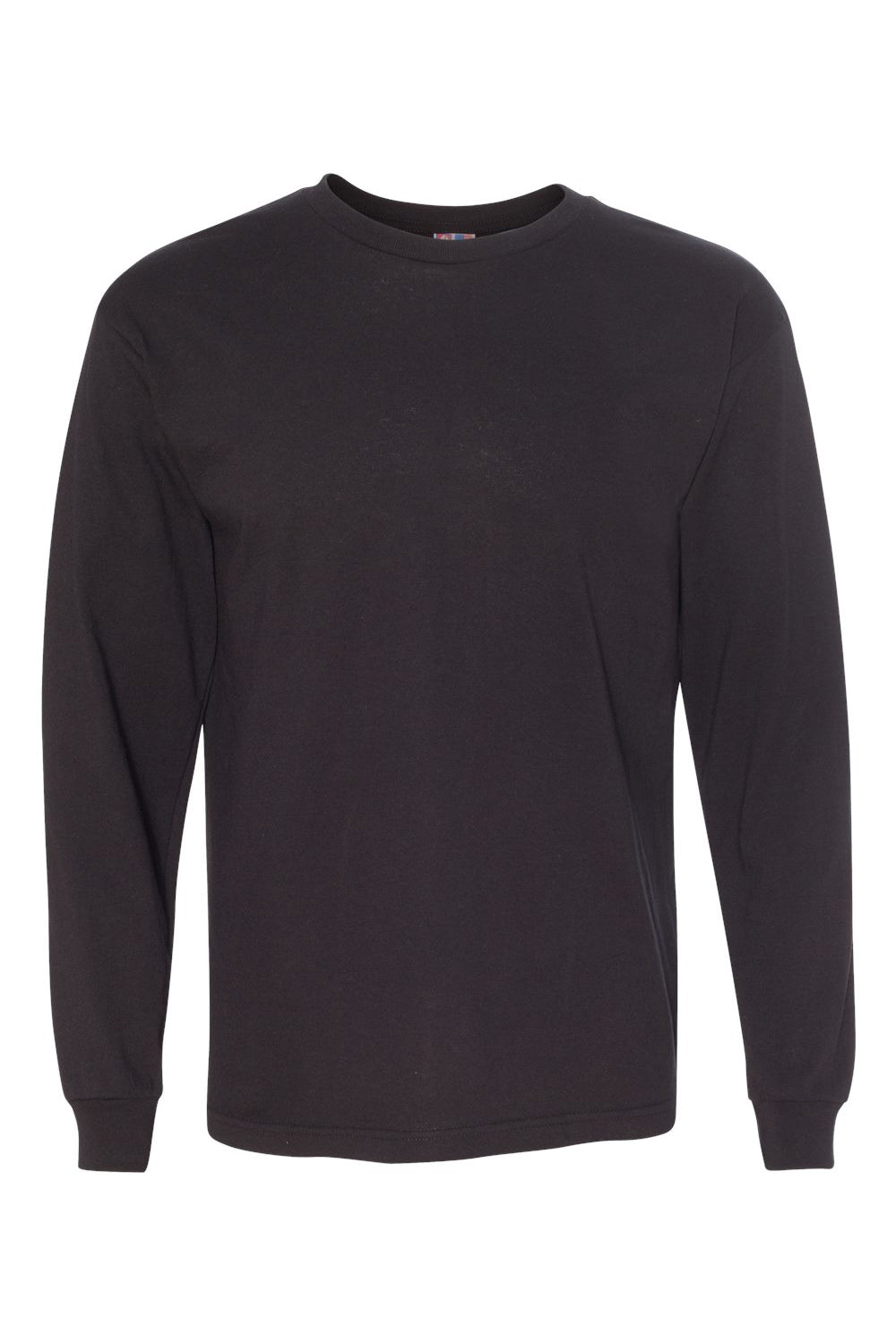 Bayside BA5060 Mens USA Made Long Sleeve Crewneck T-Shirt Black Flat Front