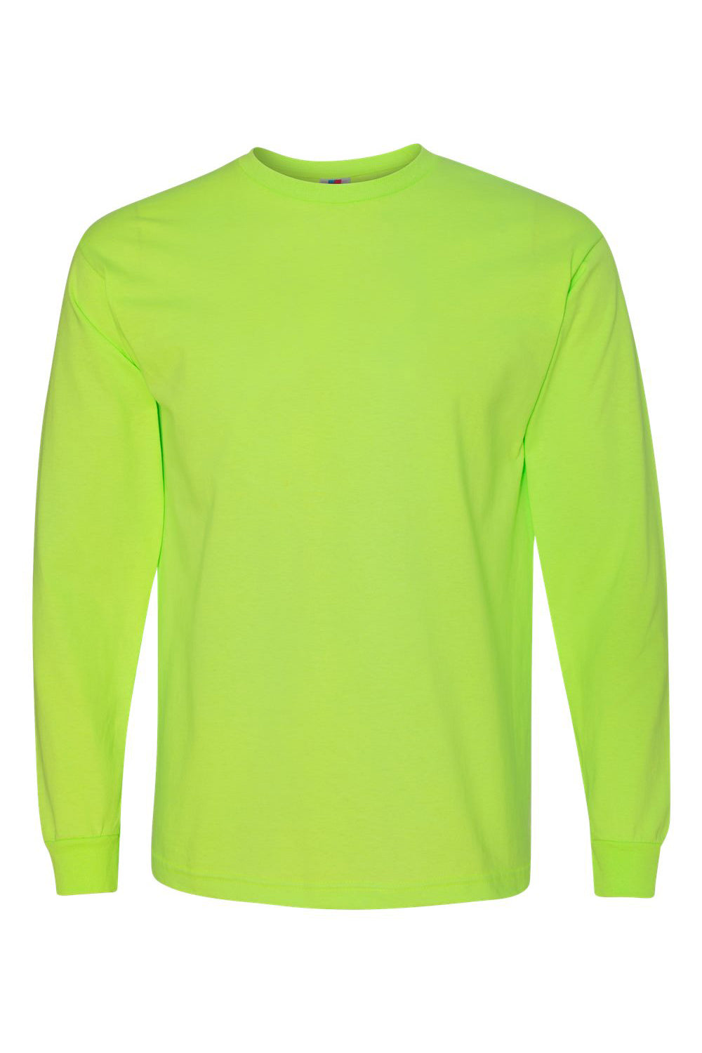 Bayside BA5060 Mens USA Made Long Sleeve Crewneck T-Shirt Lime Green Flat Front