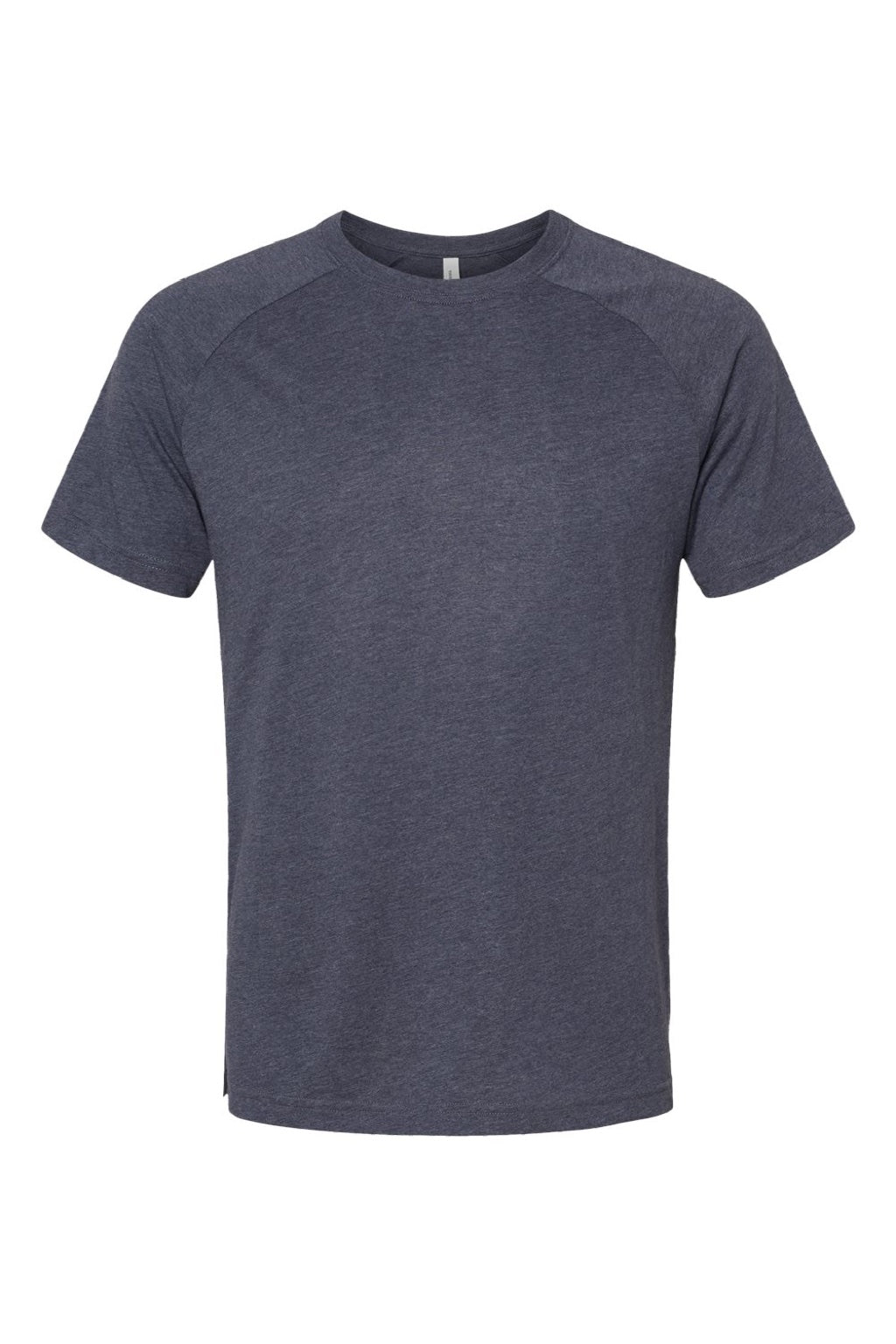 Bella + Canvas 3201 Mens CVC Raglan Short Sleeve Crewneck T-Shirt Heather Navy Blue Flat Front