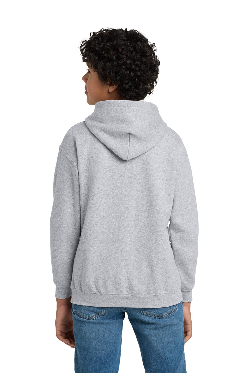 Gildan 18500B Youth Pill Resistant Hooded Sweatshirt Hoodie w/ Pouch Pocket Ash Grey Model Back