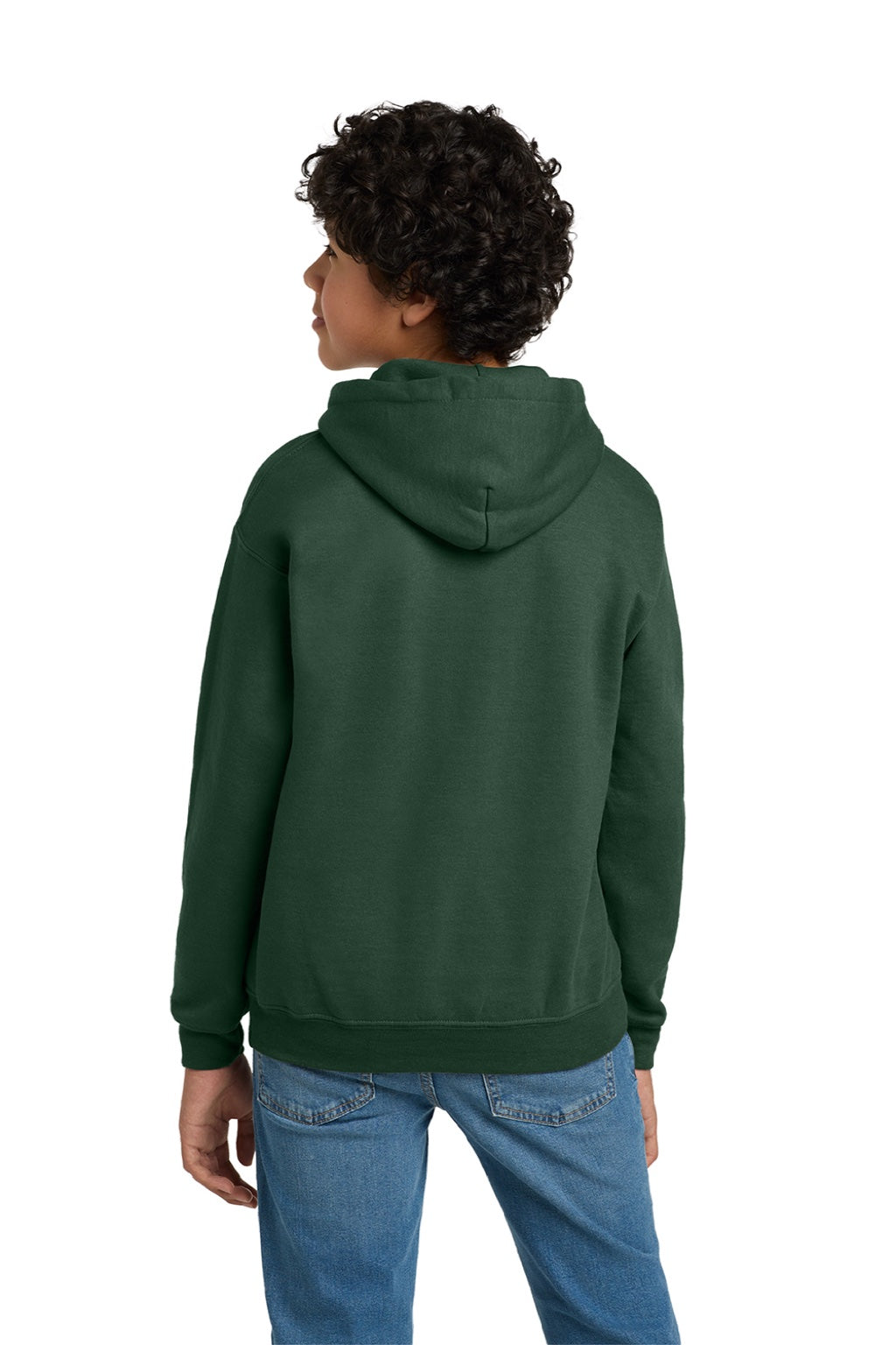 Gildan 18500B Youth Pill Resistant Hooded Sweatshirt Hoodie w/ Pouch Pocket Fan Dark Green Model Back