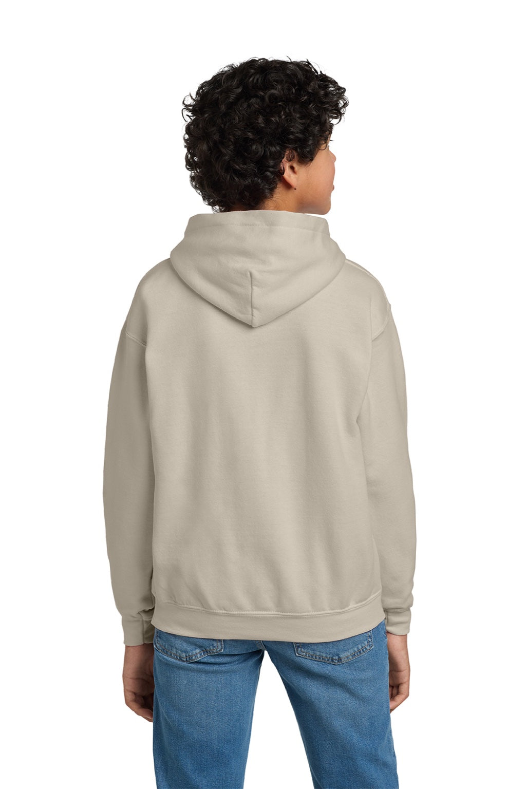 Gildan 18500B Youth Pill Resistant Hooded Sweatshirt Hoodie w/ Pouch Pocket Sand Model Back
