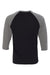 Bella + Canvas BC3200/3200 Mens 3/4 Sleeve Crewneck T-Shirt Black/Heather Deep Grey Flat Back