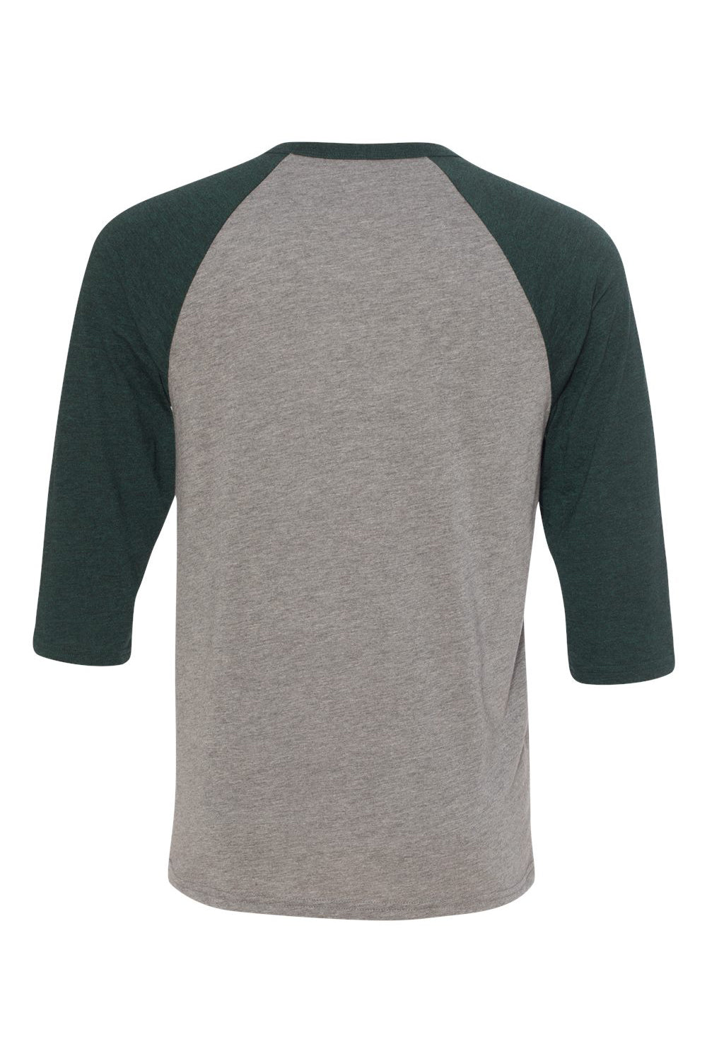 Bella + Canvas BC3200/3200 Mens 3/4 Sleeve Crewneck T-Shirt Grey/Emerald Green Flat Back