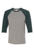 Bella + Canvas BC3200/3200 Mens 3/4 Sleeve Crewneck T-Shirt Grey/Emerald Green Flat Front