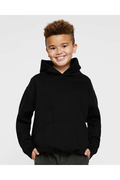 LAT 2296 Youth Fleece Hooded Sweatshirt Hoodie Black Model Front