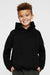 LAT 2296 Youth Fleece Hooded Sweatshirt Hoodie w/ Pouch Pocket Black Model Front
