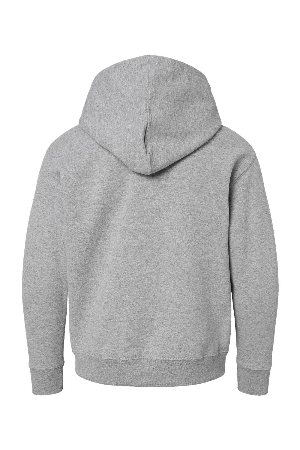 LAT 2296 Youth Fleece Hooded Sweatshirt Hoodie w/ Pouch Pocket Heather Grey Flat Back