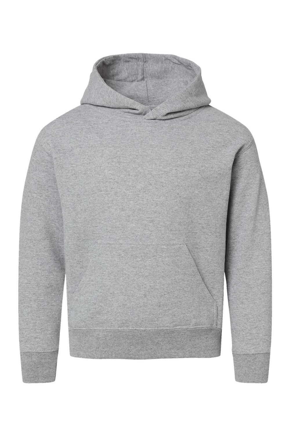 LAT 2296 Youth Fleece Hooded Sweatshirt Hoodie w/ Pouch Pocket Heather Grey Flat Front