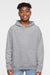 LAT 2296 Youth Fleece Hooded Sweatshirt Hoodie w/ Pouch Pocket Heather Grey Model Front