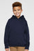 LAT 2296 Youth Fleece Hooded Sweatshirt Hoodie w/ Pouch Pocket Navy Blue Model Front