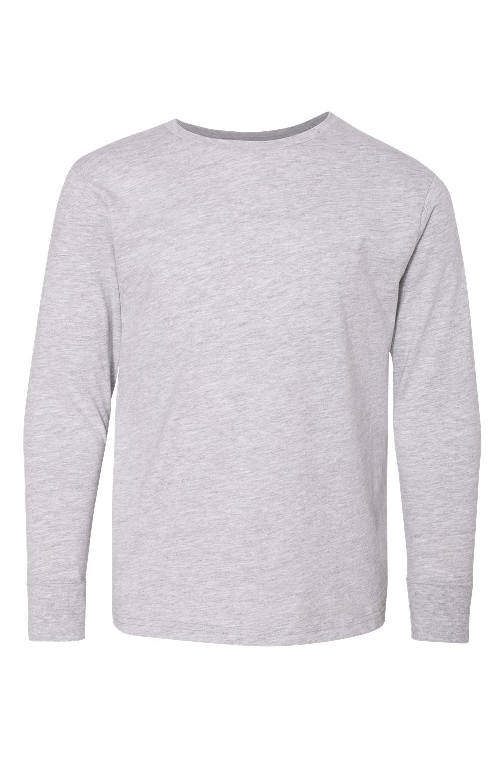 LAT 6201 Youth Fine Jersey Long Sleeve Crewneck T-Shirt Heather Grey Flat Front