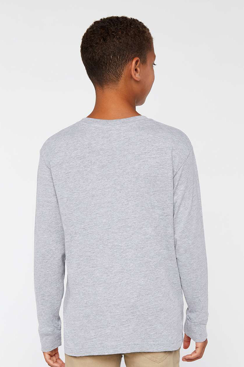 LAT 6201 Youth Fine Jersey Long Sleeve Crewneck T-Shirt Heather Grey Model Back