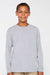LAT 6201 Youth Fine Jersey Long Sleeve Crewneck T-Shirt Heather Grey Model Front