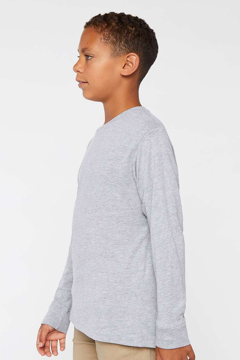 LAT 6201 Youth Fine Jersey Long Sleeve Crewneck T-Shirt Heather Grey Model Side