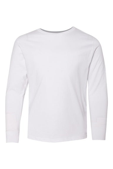 LAT 6201 Youth Fine Jersey Long Sleeve Crewneck T-Shirt White Flat Front