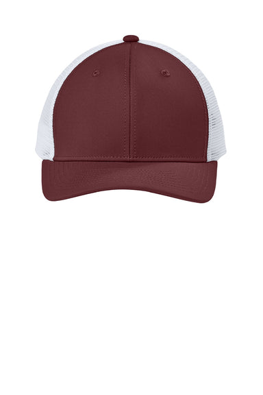 Sport-Tek Hats STC46 Mens Club Adjustable Trucker Hat Maroon/White Flat Front