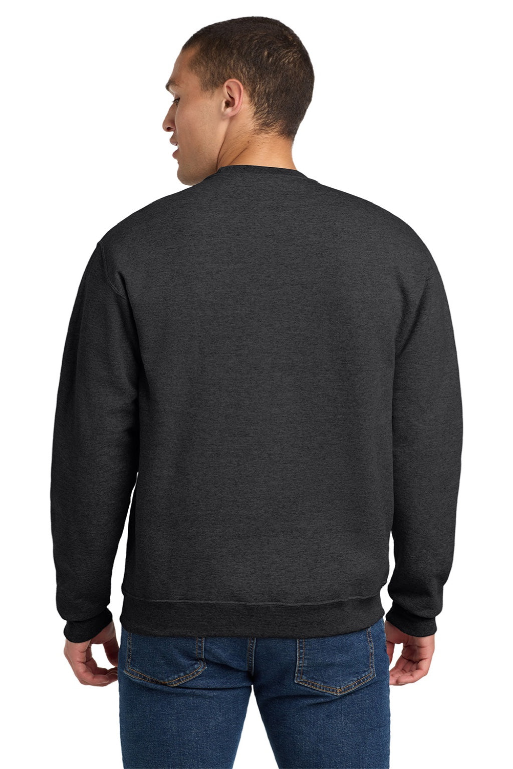 Jerzees 4662M/4662MR Mens Super Sweats NuBlend Pill Resistant Fleece Crewneck Sweatshirt Heather Black Model Back