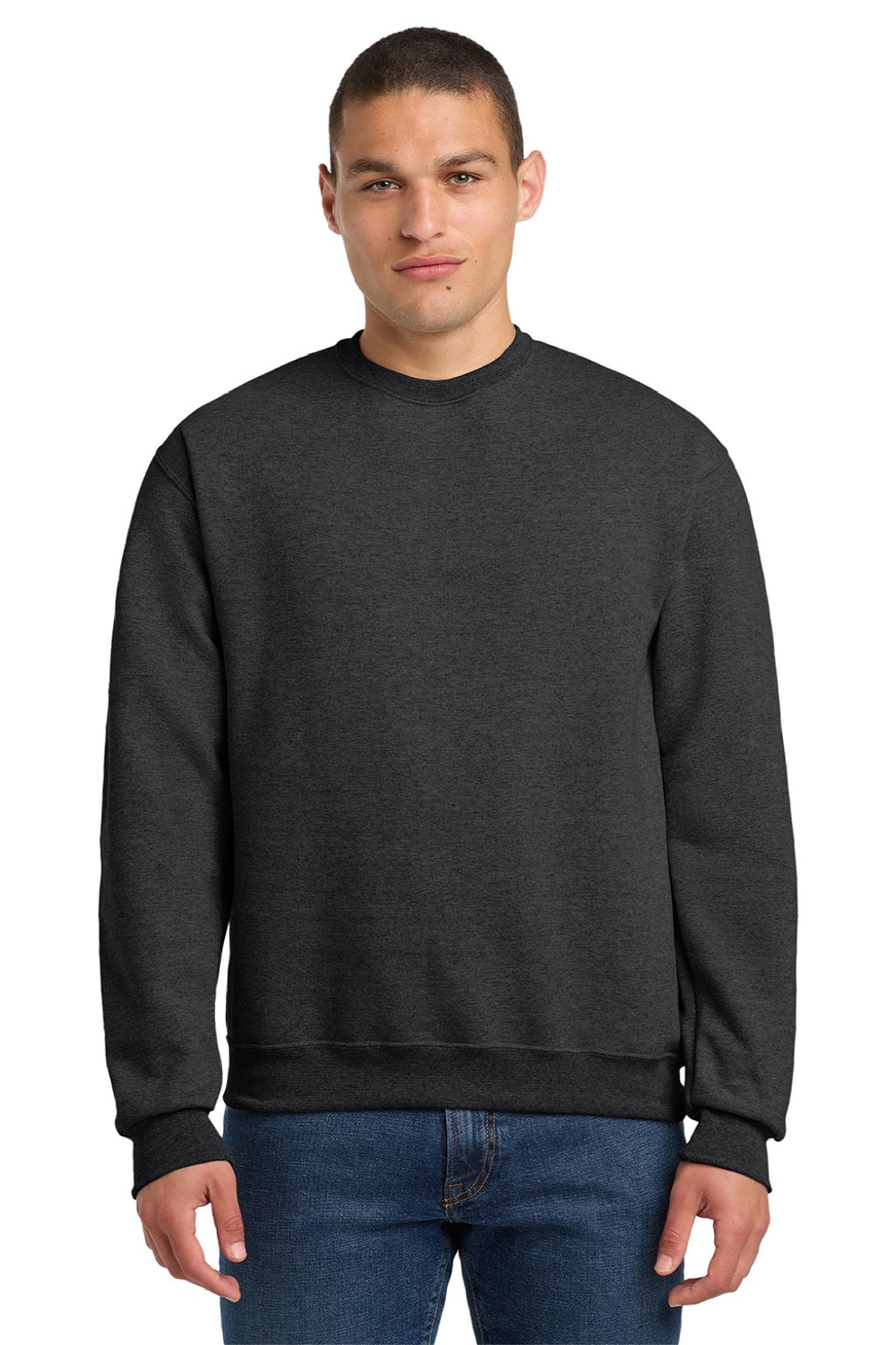 Jerzees 4662M/4662MR Mens Super Sweats NuBlend Pill Resistant Fleece Crewneck Sweatshirt Heather Black Model Front