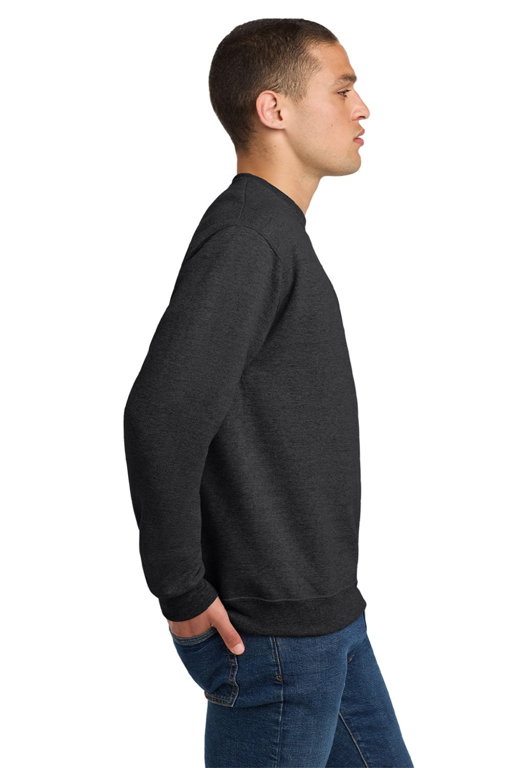 Jerzees 4662M/4662MR Mens Super Sweats NuBlend Pill Resistant Fleece Crewneck Sweatshirt Heather Black Model Side