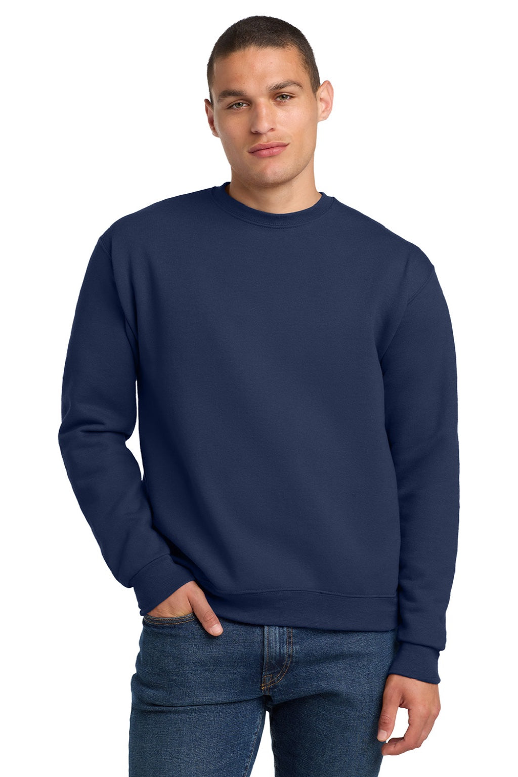 Jerzees 4662M/4662MR Mens Super Sweats NuBlend Pill Resistant Fleece Crewneck Sweatshirt Navy Blue Model Front
