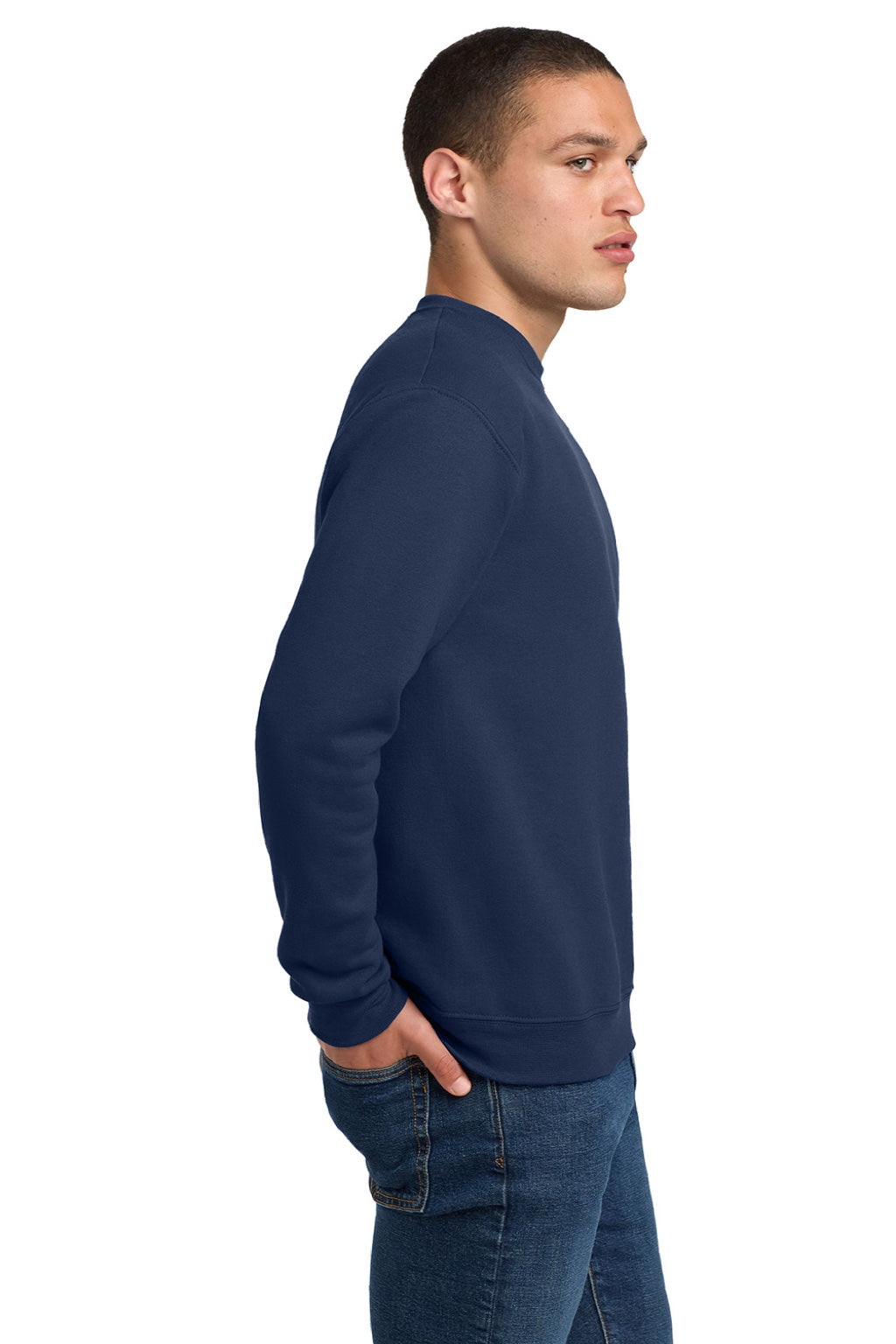 Jerzees 4662M/4662MR Mens Super Sweats NuBlend Pill Resistant Fleece Crewneck Sweatshirt Navy Blue Model Side