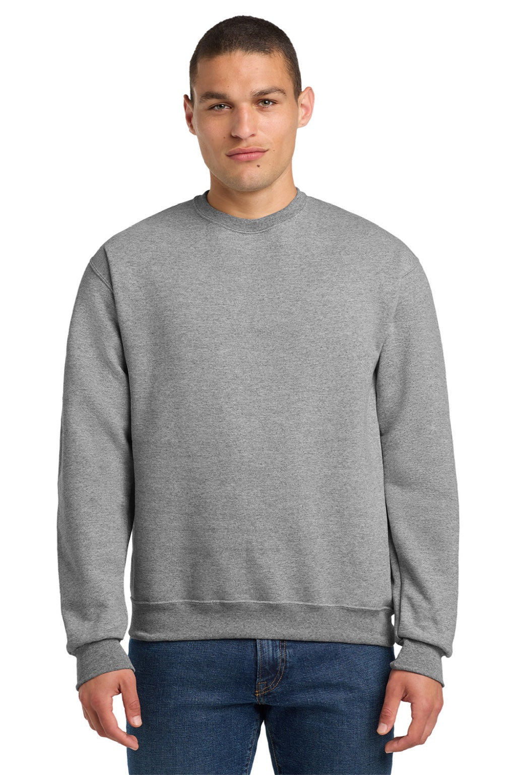 Jerzees 4662M/4662MR Mens Super Sweats NuBlend Pill Resistant Fleece Crewneck Sweatshirt Oxford Grey Model Front