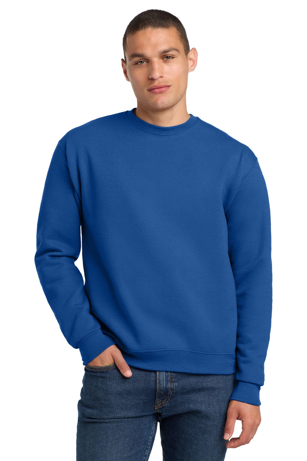 Jerzees 4662M/4662MR Mens Super Sweats NuBlend Pill Resistant Fleece Crewneck Sweatshirt Royal Blue Model Front