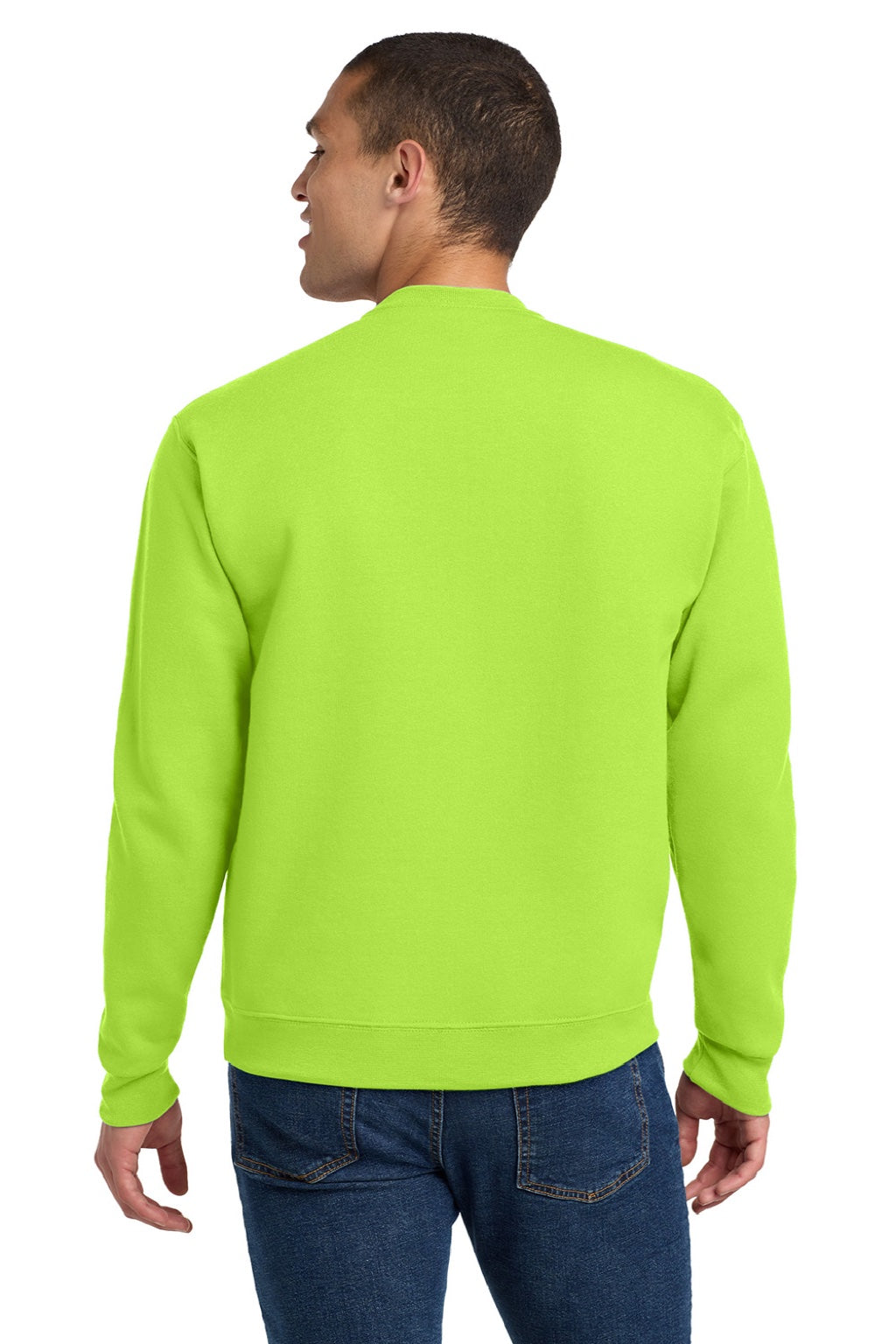 Jerzees 4662M/4662MR Mens Super Sweats NuBlend Pill Resistant Fleece Crewneck Sweatshirt Safety Green Model Back